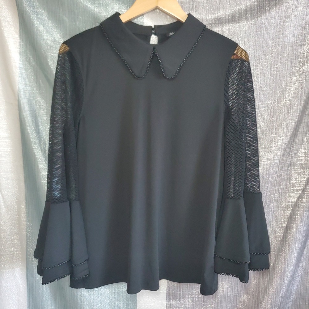 Athena Marie Gothic‎ Peter Pan Collar Bell Sleeve Beaded Top L Romance Victorian